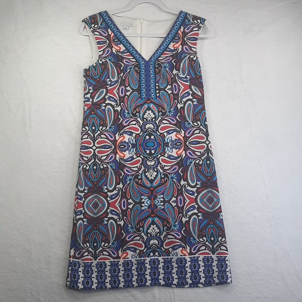 London Times Dress Womens 4 Sleeveless V-Neck Multi-Color Paisley Office Work‎